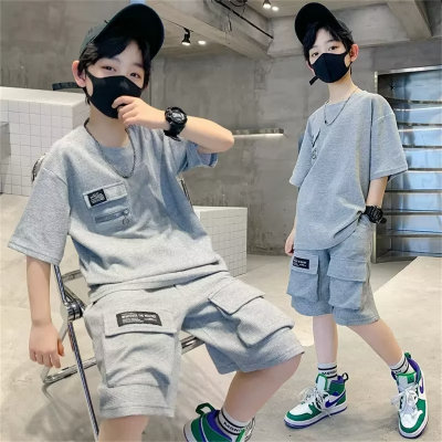 Boys summer suits 2023 new medium and large children's clothing summer boys sports short-sleeved net red fashionable handsome trend