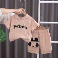 New children's suit summer boy hooded panda short-sleeved shorts two-piece baby casual cute clothes  Khaki