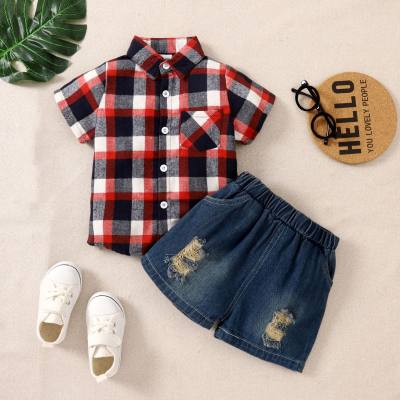 Toddler Boy Casual Plaid Shirt & Denim Shorts