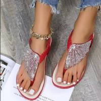 Summer new glass rhinestone woven beach sandals for women large size herringbone women's sandals  Red