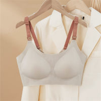 New simple contrast color nursing bra seamless gathering no steel ring pregnant women underwear side breast breathable small chest vest  Gray