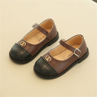 Color-blocked soft-soled fashionable small leather shoes for older children, princess shoes, baby shoes  Brown