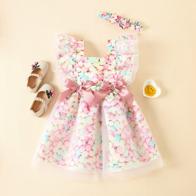 Toddler Girls Basic Color-block Mesh Hem Dress