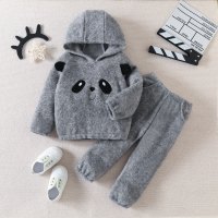 2-piece Toddler Boy Solid Color Panda Style Hoodie & Pants Set  Gray