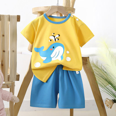 Children's short-sleeved suit pure cotton boy T-shirt baby 2-piece set