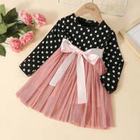 Polka Dot Patchwork Tulle Dress for Toddler Girl  Black