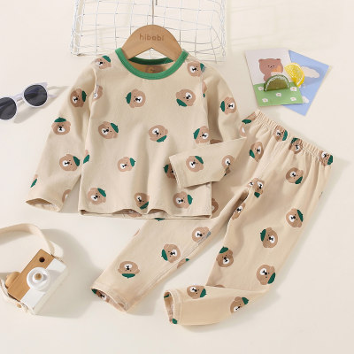 2-piece Toddler Boy Pure Cotton Allover Dinosaur Printed Long Sleeve Top & Matching Pants