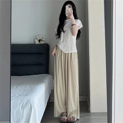 Wide-leg pants high waist slimming casual pants plus size women's trousers solid color straight pants