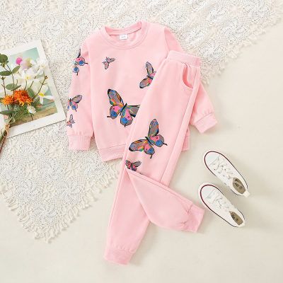 Tops e calças de 2 peças com padrão de borboleta para menina