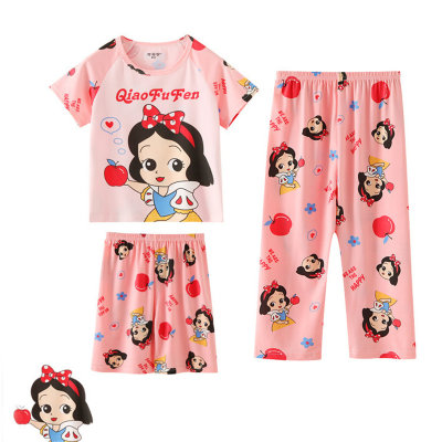 Pijamas de tres piezas para niñas, pantalones finos de manga corta de verano, ropa de hogar para niñas