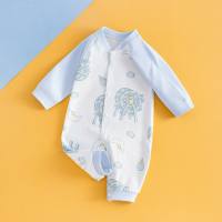 Baby-Overall für vier Jahreszeiten, reine Baumwolle, ohne Knochen, Neugeborenen-Bademantel, langärmeliger Strampler, Neugeborenen-Kleidung  Blau
