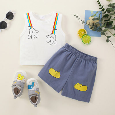 2-piece Baby Boy Pure Cotton Cartoon Printed Vest & Matching Shorts