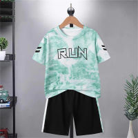 Ice silk quick-drying children's clothing, big children's summer clothing, T-shirts, short-sleeved summer basketball uniforms, breathable and sweat-absorbent  Green