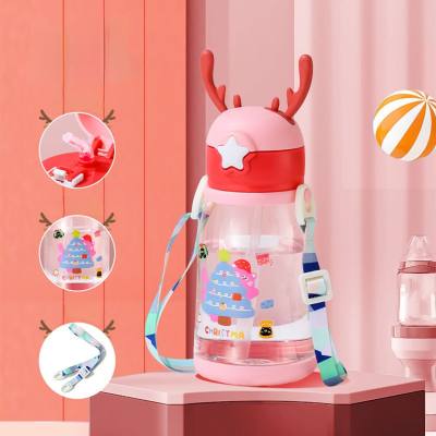 Summer plastic water cup outdoor portable pop-up lid straw cup cartoon high value