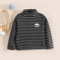 Toddler Boy Striped Stand Up Collar Long Sleeve T-shirt  Black