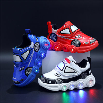 Children's leather Spider-Man car LED light-up sports shoes