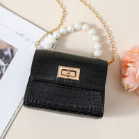 Girls' Solid Color Pearl Decor Hand Bag  Black