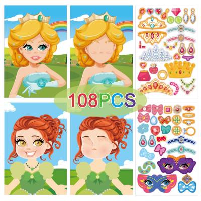Prinzessinnen-Anzieh-Stickerbuch für die Früherziehung von Kindern, DIY-Anzieh-Sticker für Mädchen mit wechselndem Gesicht können wiederholt aufgeklebt werden