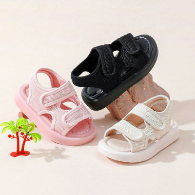 Sandalias de velcro con punta abierta de color sólido para niño pequeño