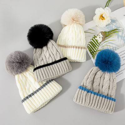 Baby Stripe Style Pom Decor Knitted Hat