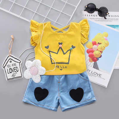 Summer Girls Short Sleeve Suit Baby Girl Fashion T-shirt Two-piece Children's Clothing