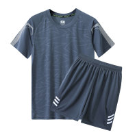 Short-sleeved sports suit quick-drying clothing casual football running training clothing short-sleeved shorts  Gray