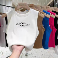 Girls vest round neck sleeveless T-shirt slim fit middle and large children baby tops outer wear trendy  White