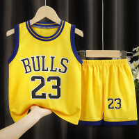Summer children's basketball suits boys sports quick-drying clothes for middle and large children sleeveless shorts two-piece suits girls vest  Yellow