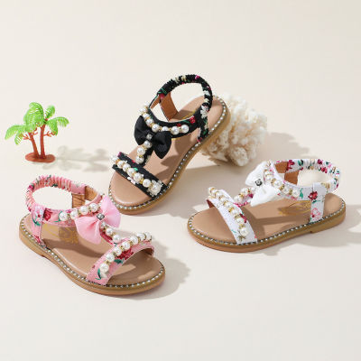 Toddler Girl Bead and Bowknot Decor Open Toed Sandals