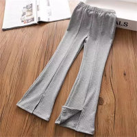 Summer girls ice silk pants medium and large children wide leg pants slim split flared pants  Gray