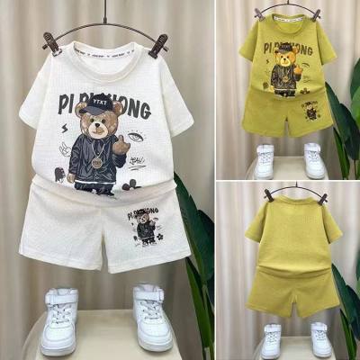 New Children's Clothing Summer Children's Casual Suit Loose Clothes Boys Short Sleeve Shorts Waffle Baby Wholesale