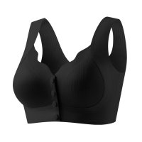 Mother's style front buttoned lifting large size seamless underwear for women gathered breastfeeding anti-sagging vest bra  Black