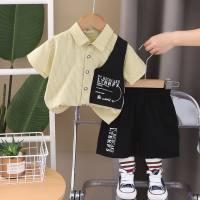 2024 new children's stitching lapel shirt suit girls summer clothes boys Korean version printing boys and girls baby  Yellow
