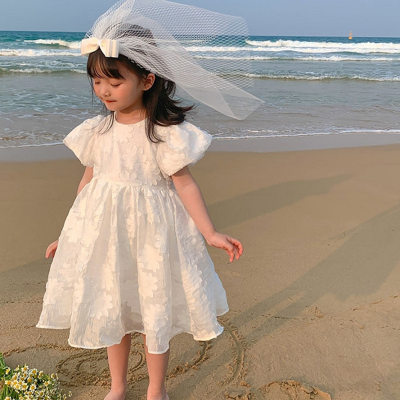 Filles jupe grande fleur manches bouffantes robe douce robe de princesse 24 vêtements d'été nouveau commerce extérieur vêtements pour enfants livraison directe