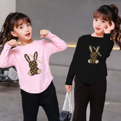 T-shirt a maniche lunghe stile Maillard colorata coreana dopamina casual per bambina