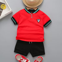 Toddler Boy shirt collar Solid Leisure style Two-piece Top+Pants Shirt suit  Red