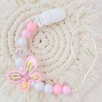 Oil drip butterfly anti-drop chain tooth glue pacifier chain pacifier anti-lost rope  Pink