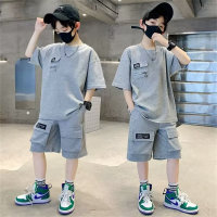 Boys summer suits 2023 new medium and large children's clothing summer boys sports short-sleeved net red fashionable handsome trend  Gray