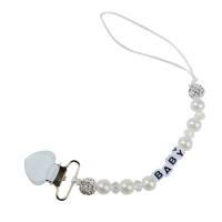 New Clay Crystal Anti-drop Chain Heart Iron Clip Pacifier Clip  White