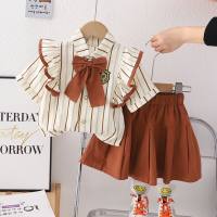 Costume chemise à manches courtes pour filles, short coréen d'été pour filles, nouvelle collection 2024  marron