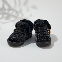 حذاء قطيفة سهل الارتداء بلون سادة للفتيات الصغيرات  أسود
