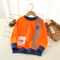 Kids Boys Letter Print Colour Block Pocket Pullover Sweatshirt  Orange