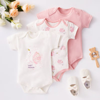 Newborn baby jumpsuit short sleeve triangle romper boy and girl baby clothes  Pink