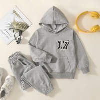 Kid Casual Number Printed Sweater & Pants  Gray