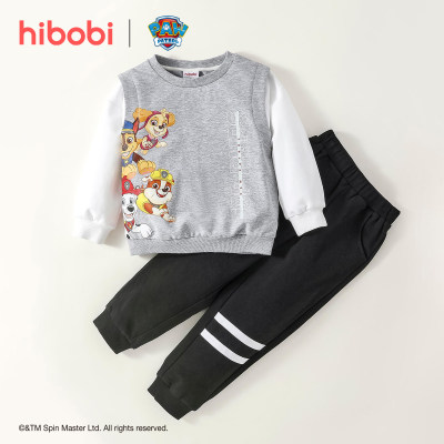 Suéter y pantalones de patchwork con estampado de animales de dibujos animados para niños pequeños