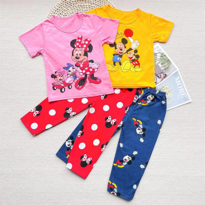 Conjunto de roupas finas para casa, manga curta e calças compridas, combinação de roupas íntimas infantis médias e grandes, 2 peças