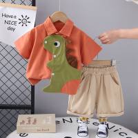 Children's clothing children's summer suit new summer shirt short sleeve boy summer clothing two-piece suit  Orange