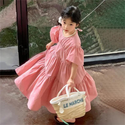Girls Puff Sleeve Dress Children's Princess Skirt Western Style Cute Sweet Tutu Skirt