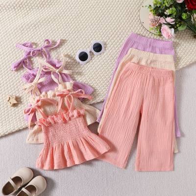 2024 new style 0-3 years old infants and young children simple casual style suspender tops straight trousers girls solid color suit