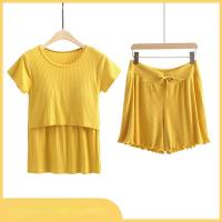 Maternity suits big size market short-sleeved t-shirt suits going out spring and summer tops loose shorts suits summer  Yellow